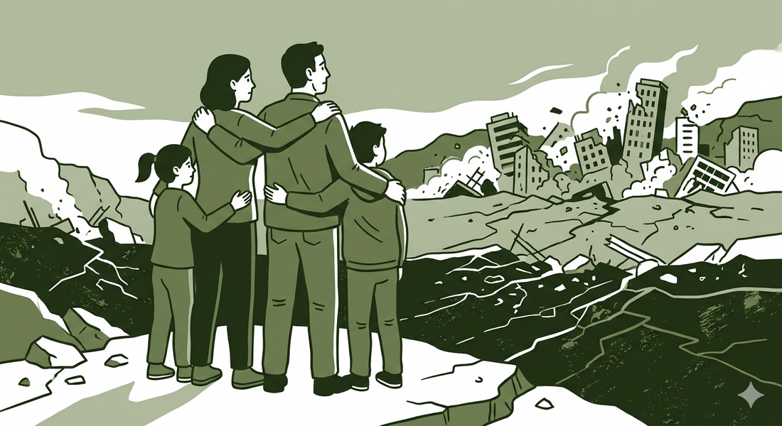 familia viendo una catastrofe