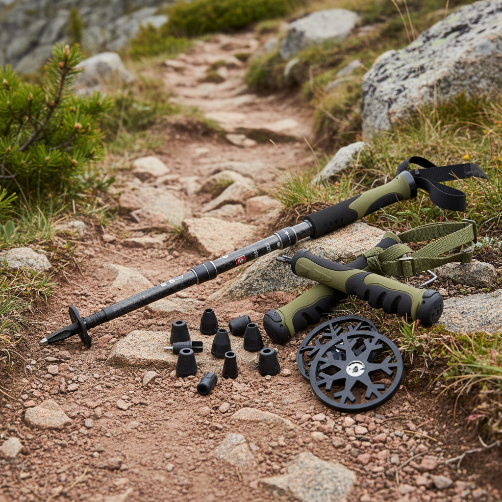 Puntas de repuesto, empuñaduras ergonómicas, correas ajustables y cestas para nieve y barro para bastones de trekking, senderismo, montaña y supervivencia extrema en la naturaleza