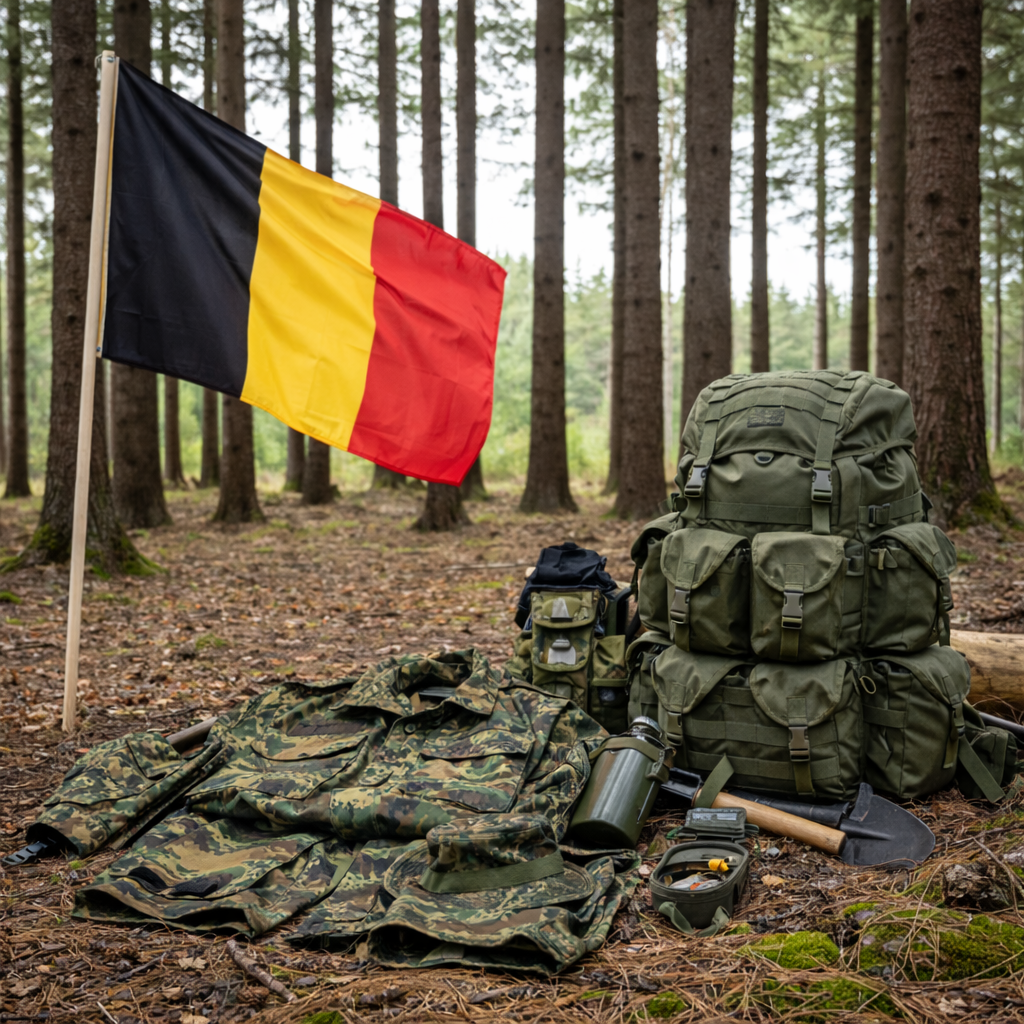 Ropa táctica de camuflaje, mochilas y accesorios de campo del Ejército Belga para supervivencia extrema, preparacionismo y aventura outdoor en la naturaleza