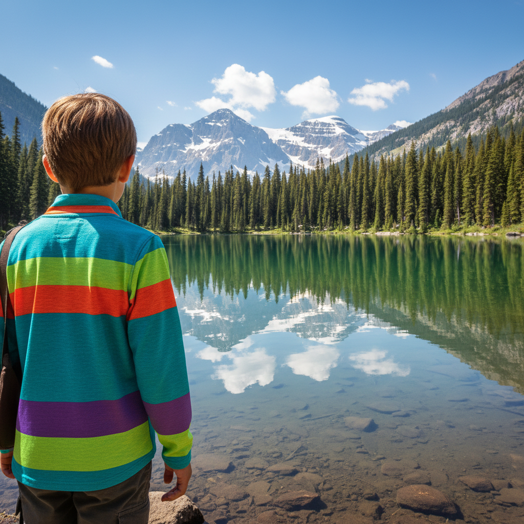 Camisas para niños outdoor fondo lago de montaña