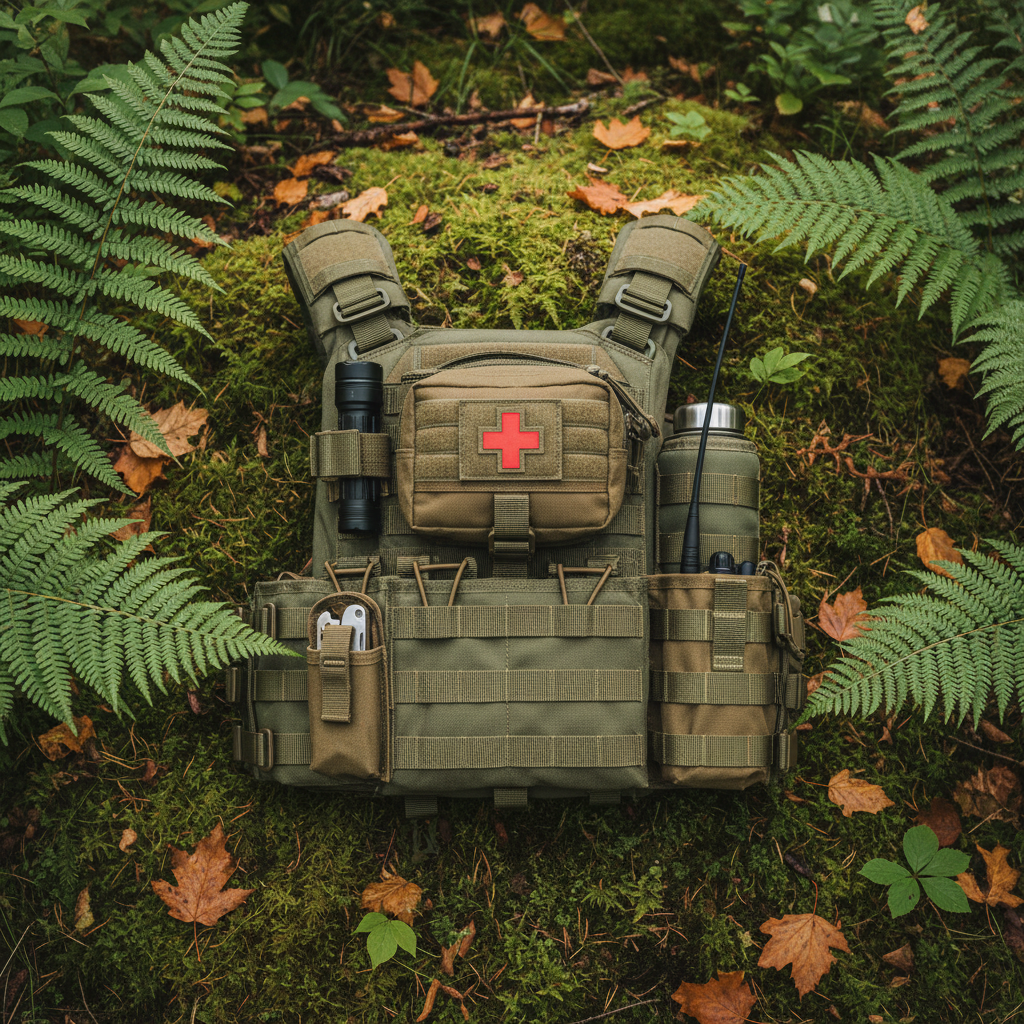 Chaleco Molle con sistema modular y bolsas accesorias