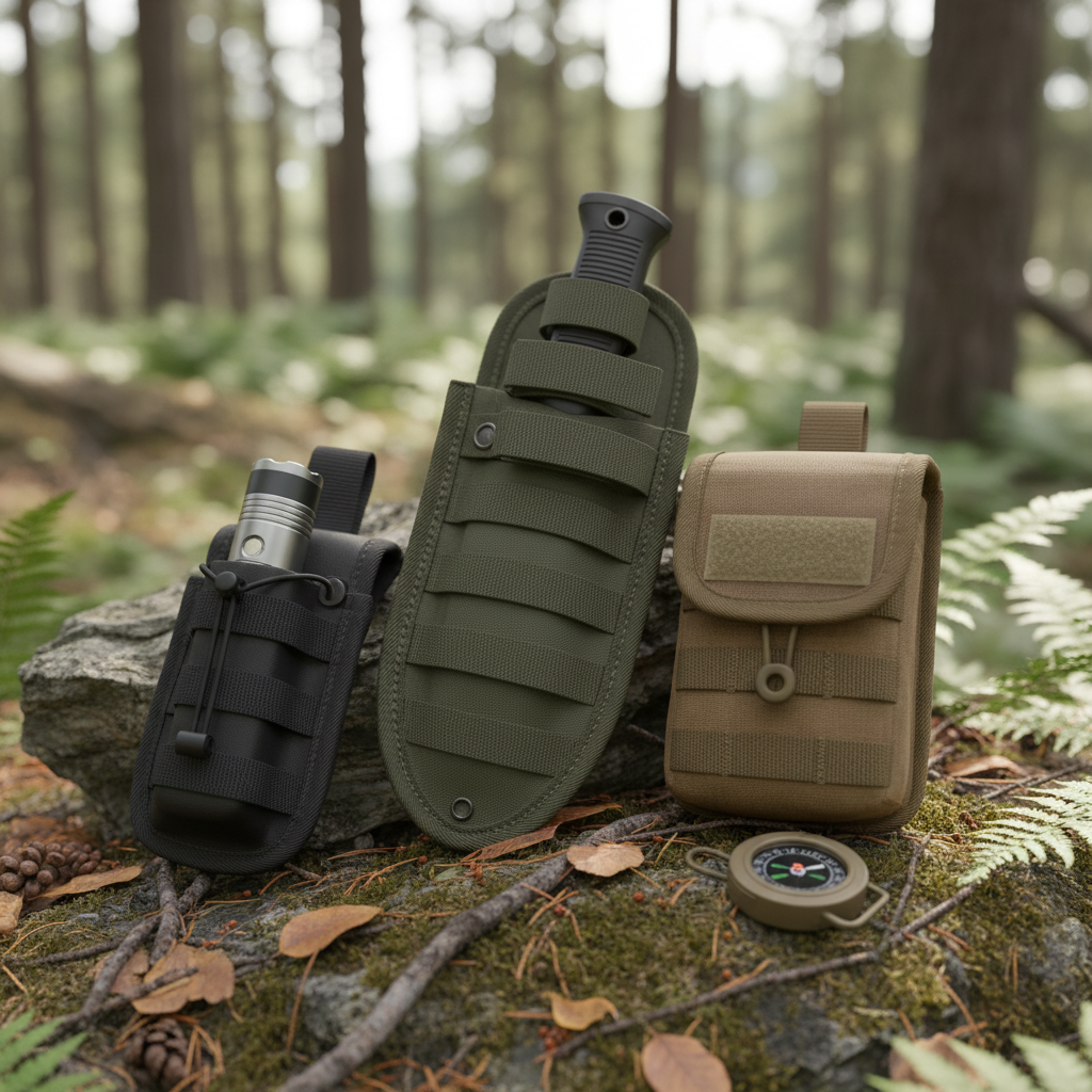 Fundas tácticas resistentes al agua con sistema MOLLE para cuchillos, linternas, brújulas y accesorios de supervivencia extrema, senderismo y aventura outdoor en la naturaleza