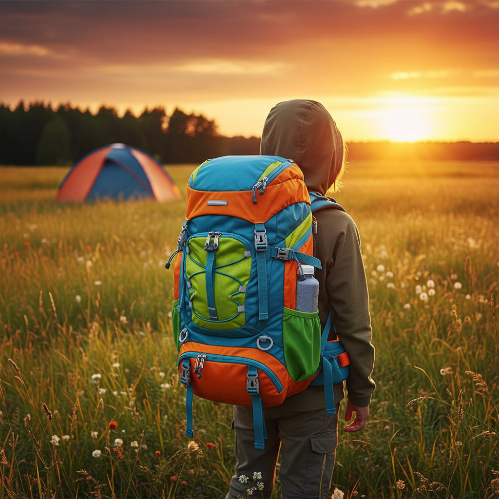 Mochilas para niños aventura acampada atardecer