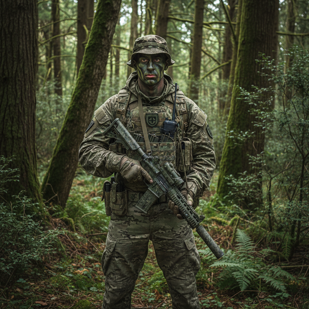 Persona camuflada en bosque