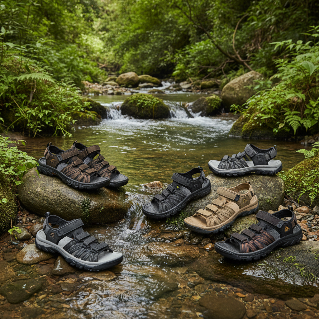 Sandalias tácticas y deportivas resistentes al agua con suela antideslizante, diseñadas para senderismo, travesías fluviales, acampada, supervivencia extrema y aventura outdoor en entornos naturales, ríos y terrenos difíciles