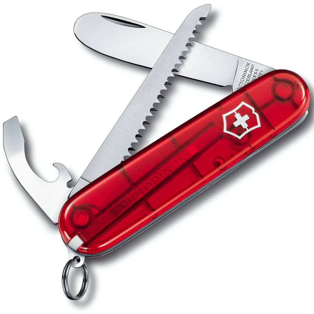 Navaja de bolsillo Victorinox 84 mm roja transparente con sierra y punta redondeada