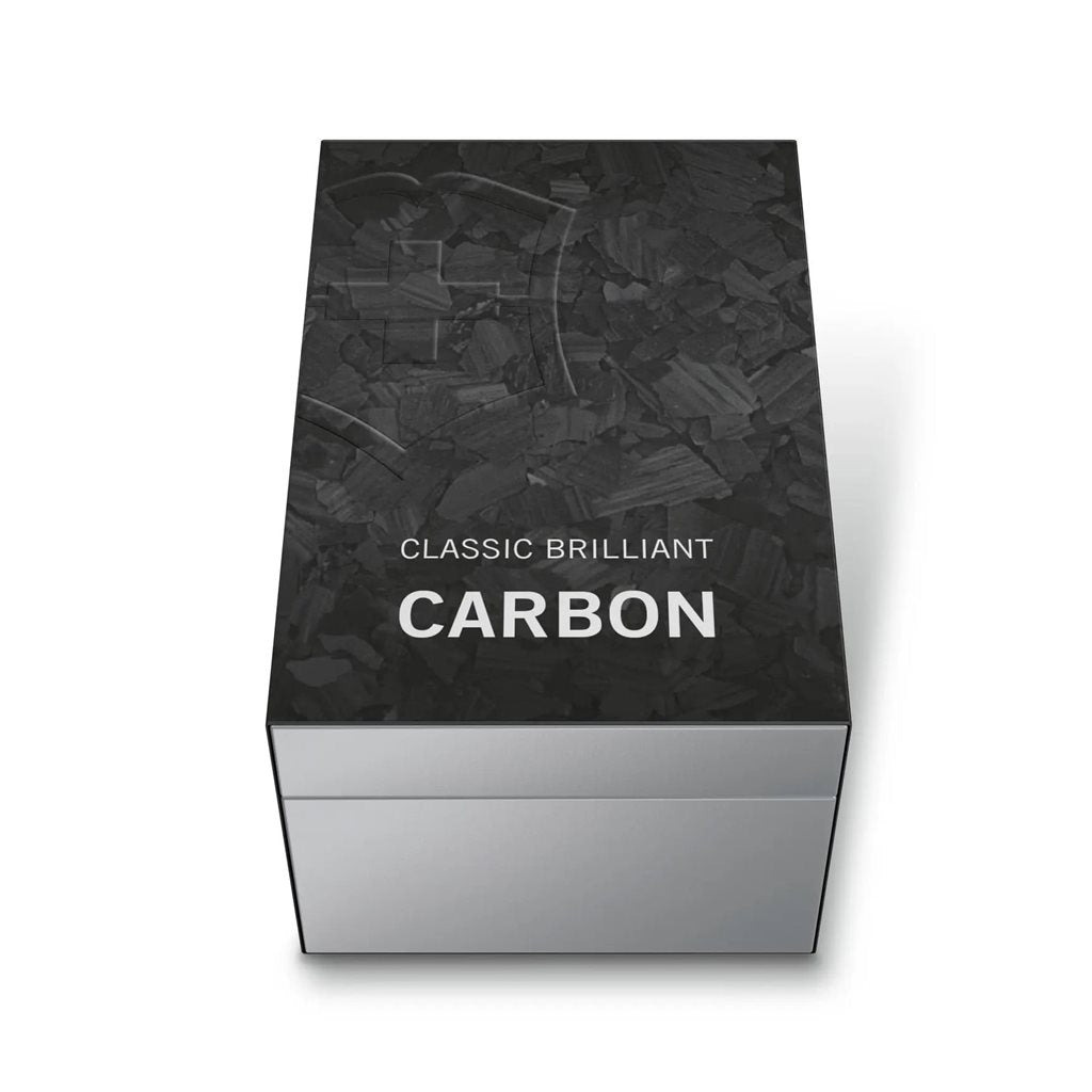Navaja de bolsillo Classic SD BRILLIANT Carbon edición limitada con 5 funciones y llavero con cruz suiza