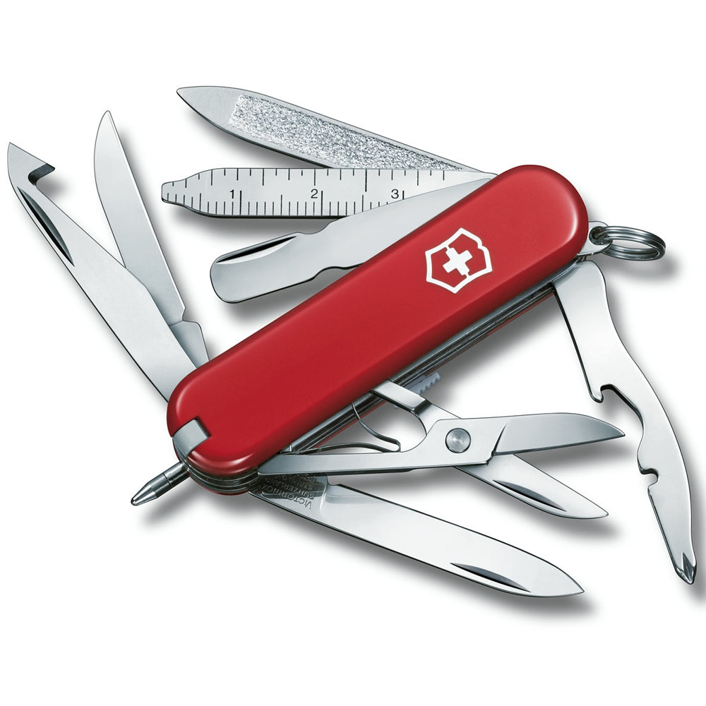 Navaja de bolsillo MiniChamp 58 mm roja — llavero con 16 funciones