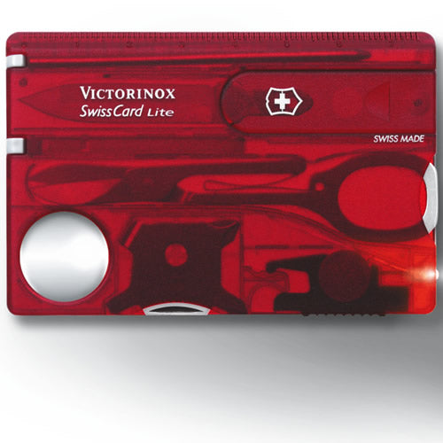 SwissCard LITE transparente herramienta multifuncion en tamaño tarjeta con 13 funciones