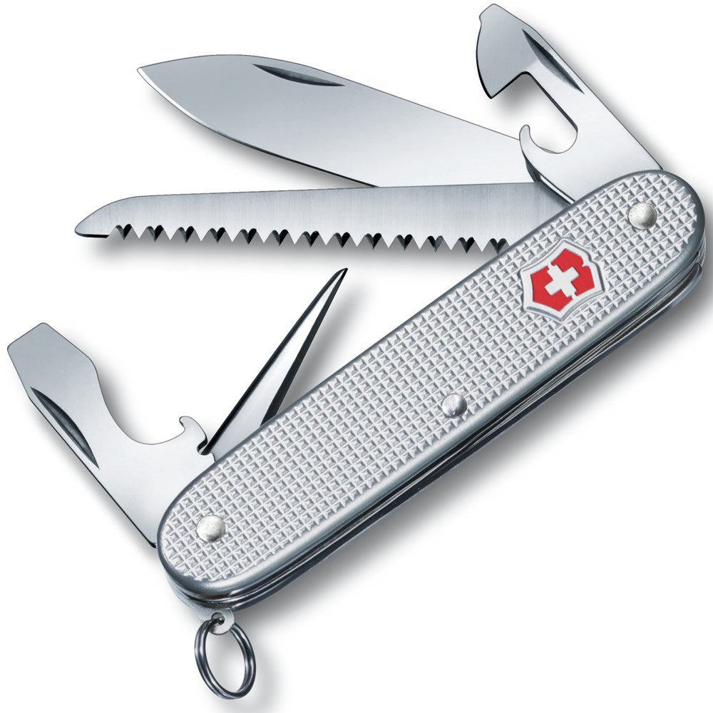 Navaja de bolsillo FARMER 91 mm con empuñadura aloxada ALOXSILVER, 9 funciones