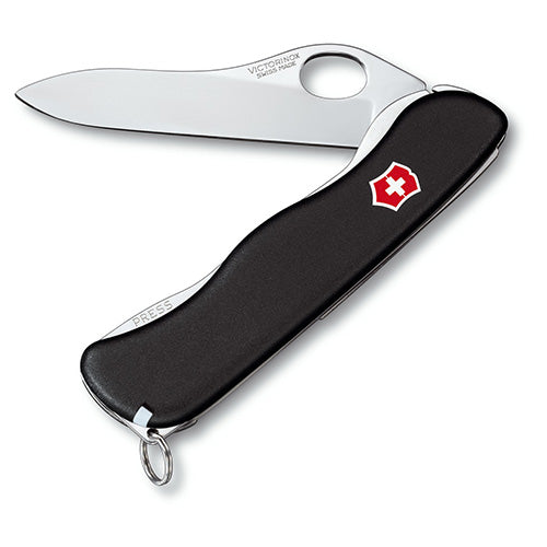 Navaja de bolsillo SENTINEL negra 111 mm, hoja recta con clip y 5 funciones