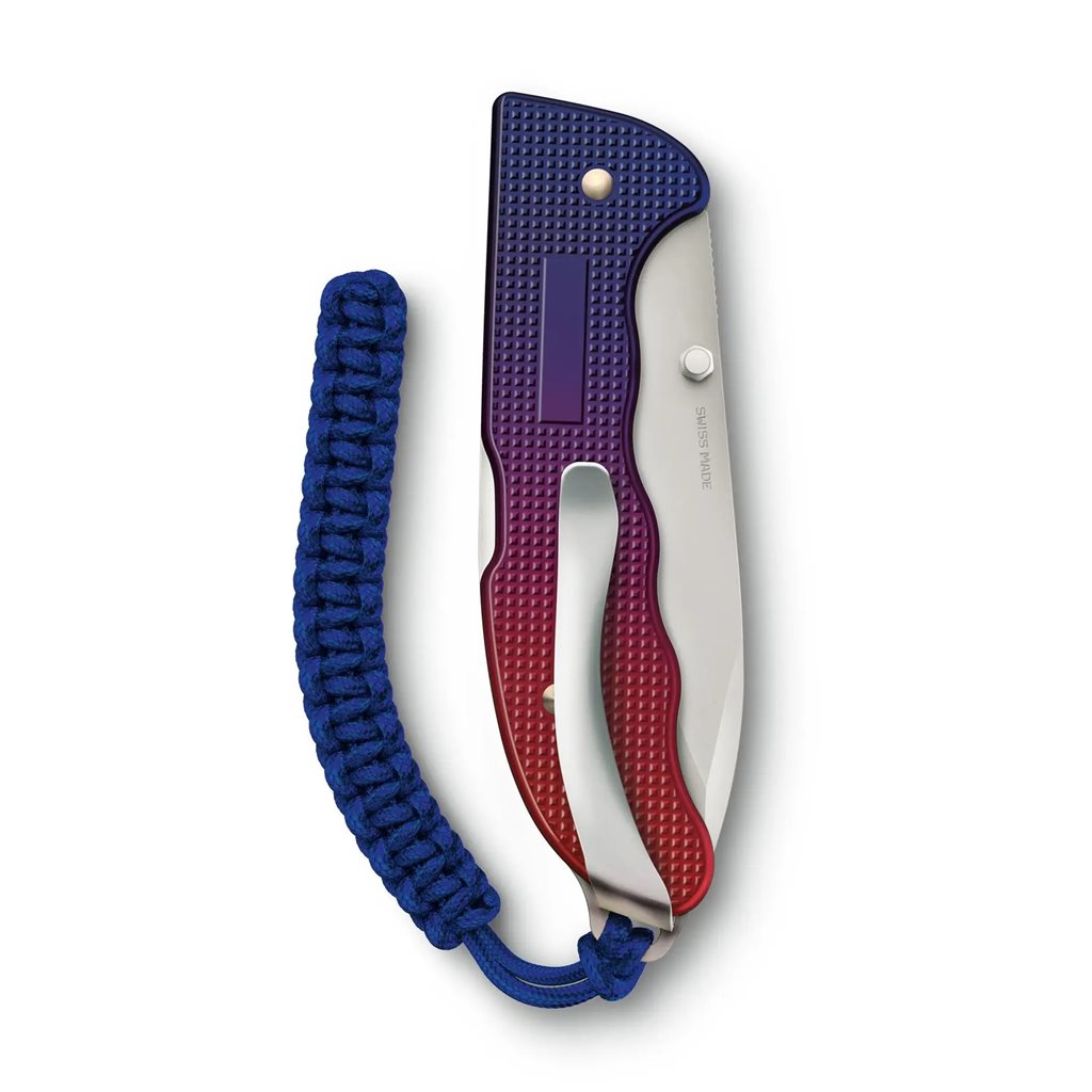 Navaja de bolsillo EVOKE Alox en azul y rojo, colección premium para outdoor