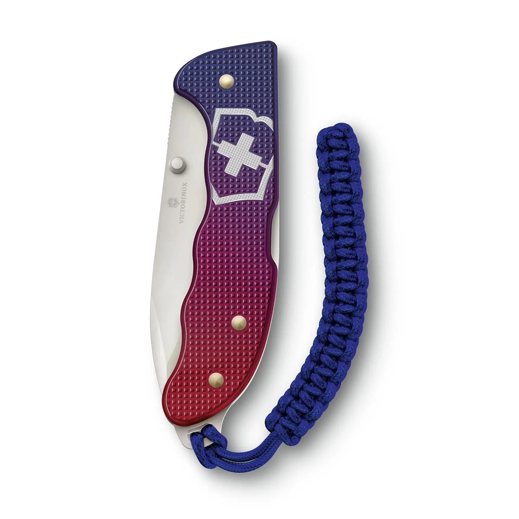 Navaja de bolsillo EVOKE Alox en azul y rojo, colección premium para outdoor
