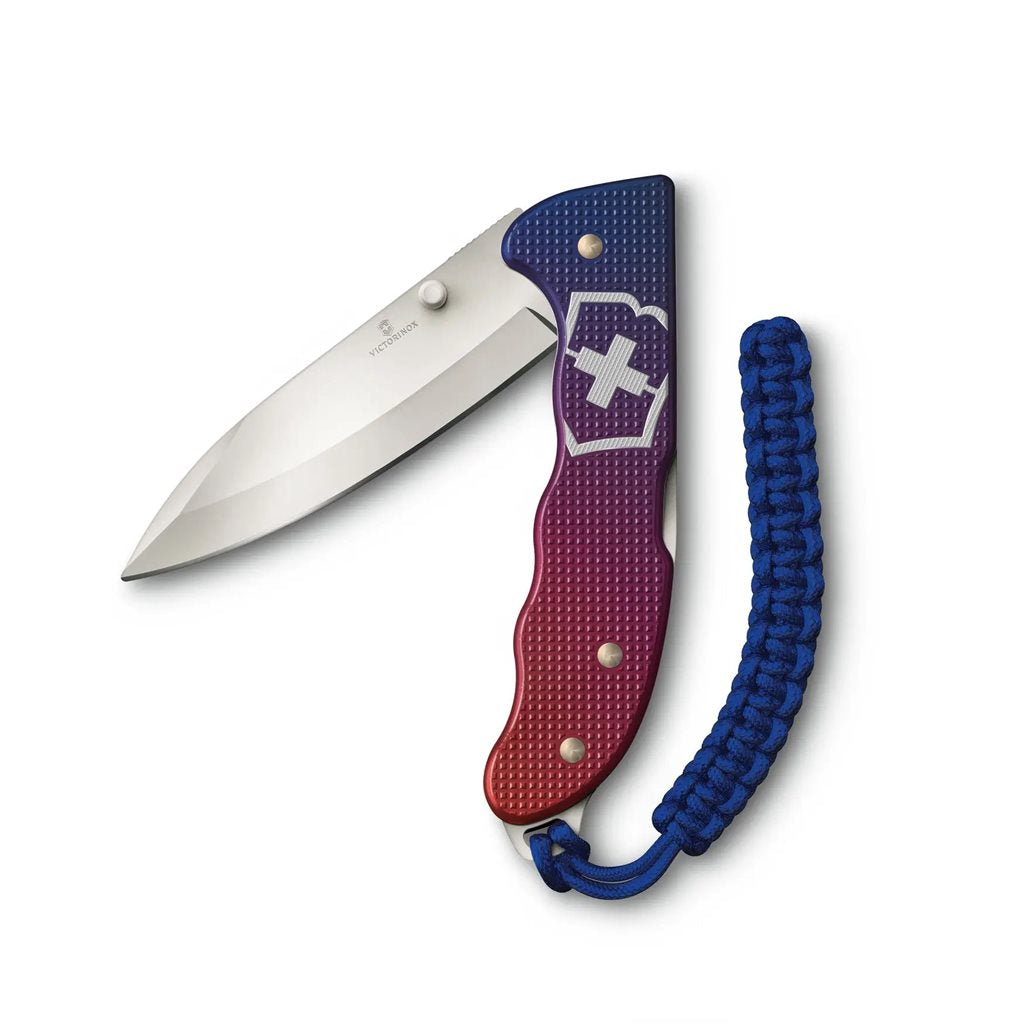 Navaja de bolsillo EVOKE Alox en azul y rojo, colección premium para outdoor