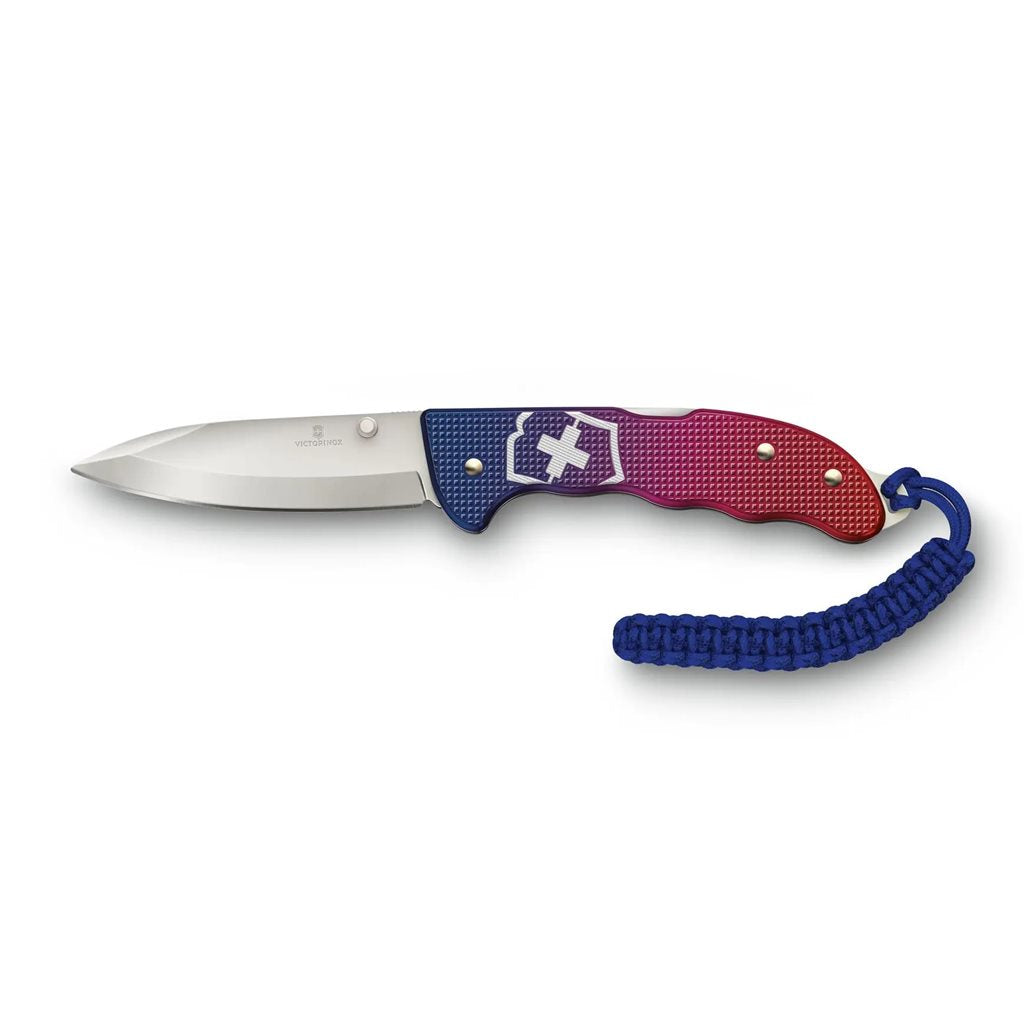 Navaja de bolsillo EVOKE Alox en azul y rojo, colección premium para outdoor