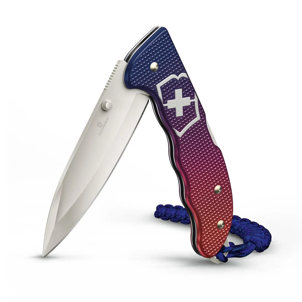 Navaja de bolsillo EVOKE Alox en azul y rojo, colección premium para outdoor