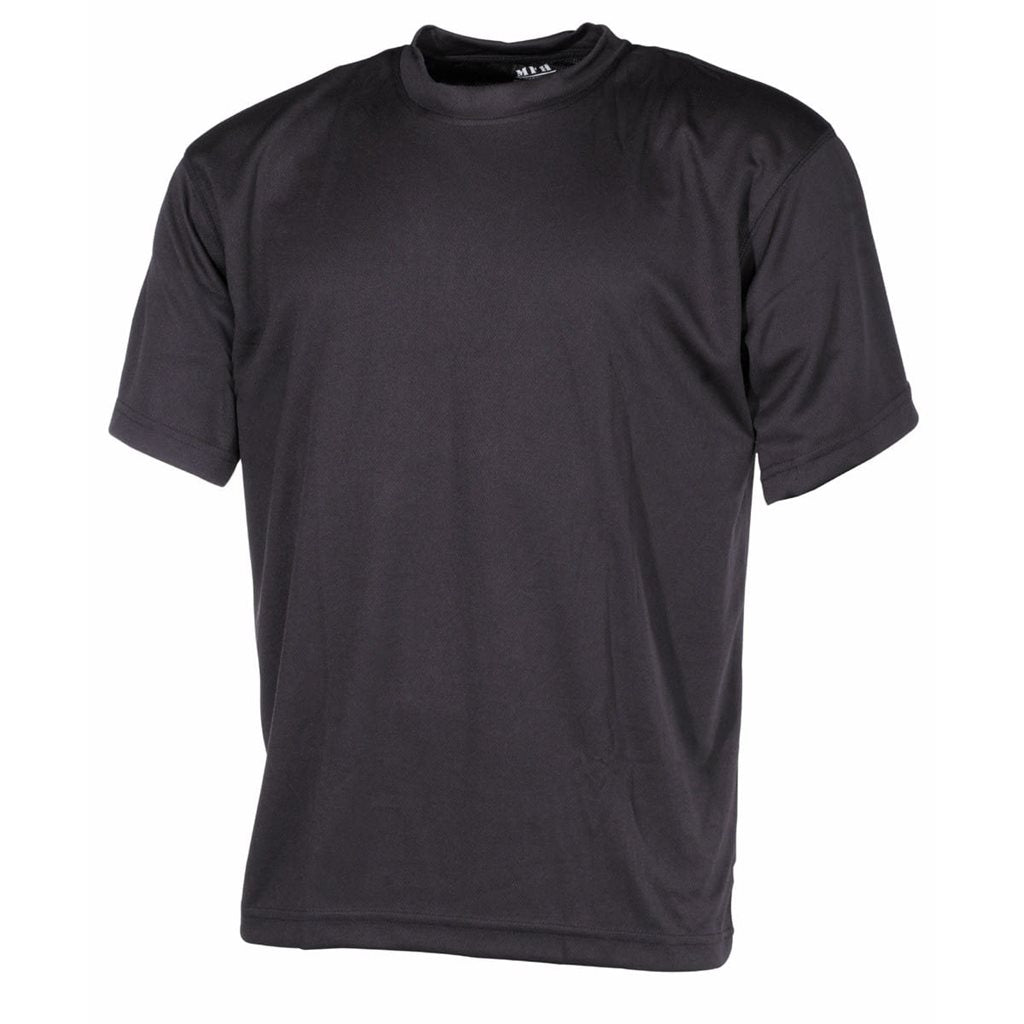 Camiseta táctica negra transpirable de secado rápido, 100% poliester (160 g/m2), manga corta