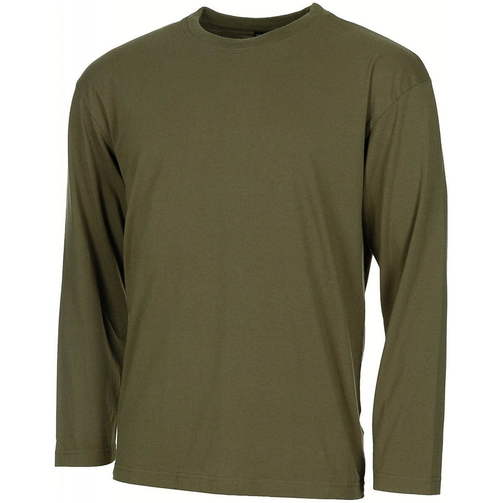 Camiseta verde manga larga 100% algodón, vista frontal