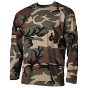 Camiseta US manga larga con estampado camuflaje Woodland, 100% algodón