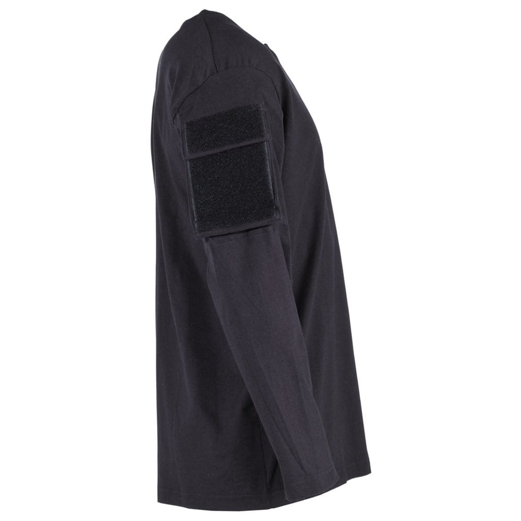 Camiseta táctica negra de manga larga con panel VELCRO y bolsillo en la manga, 100% algodón