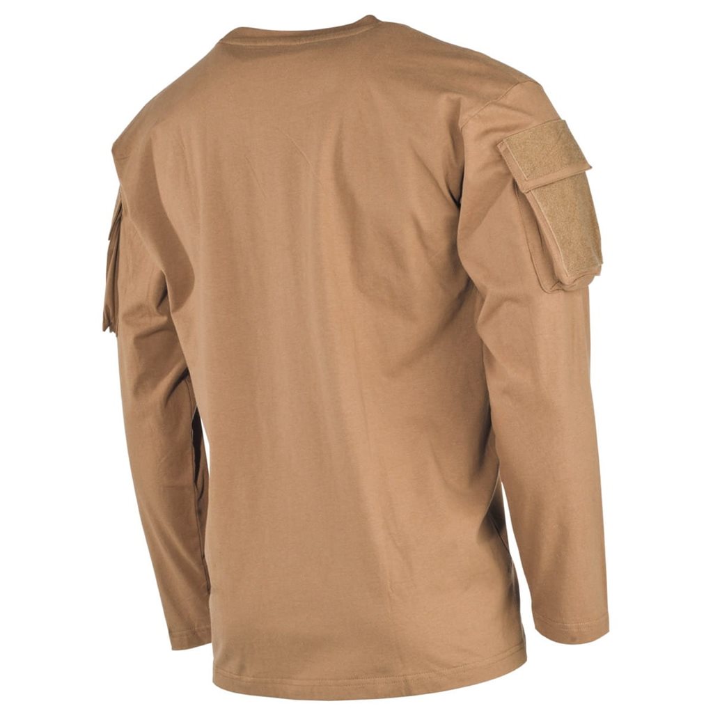 Camiseta táctica manga larga color COYOTE con paneles VELCRO y bolsillo en la manga
