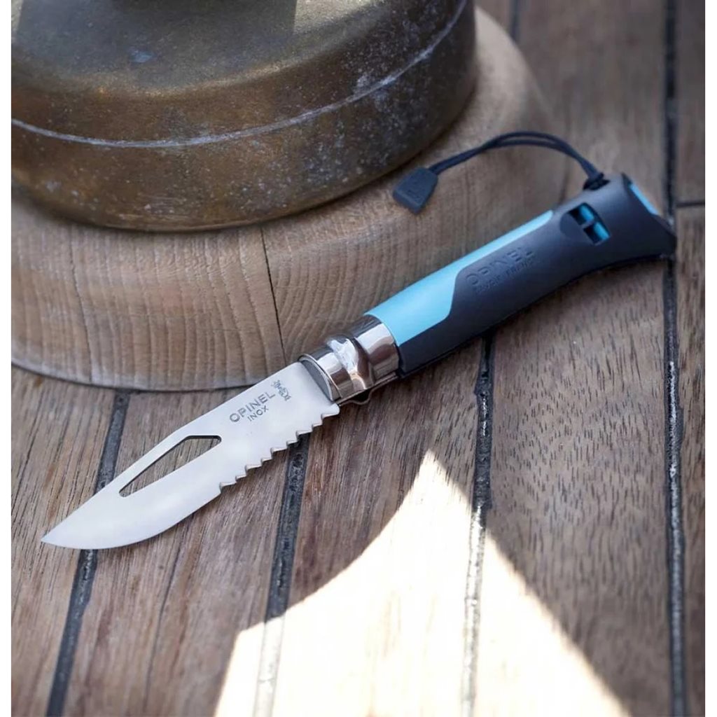 Opinel VR N°08 OUTDOOR INOX azul, cuchillo con filo combinado