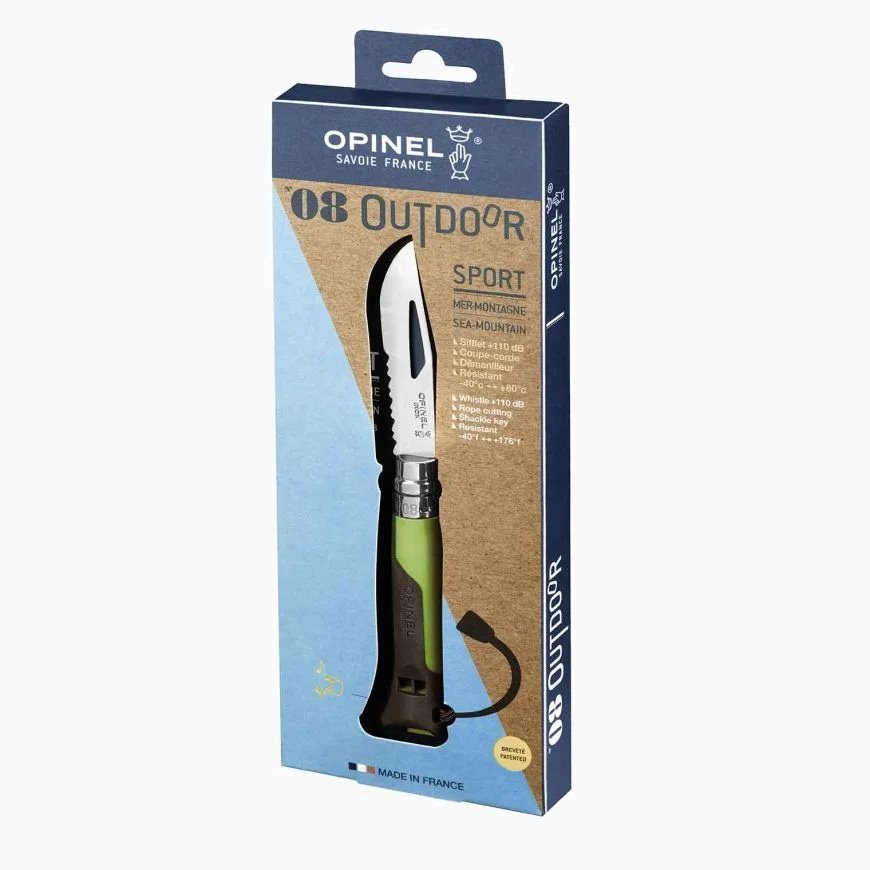 Cuchillo Opinel VR N08 OUTDOOR INOX verde con filo combinado para actividades outdoor