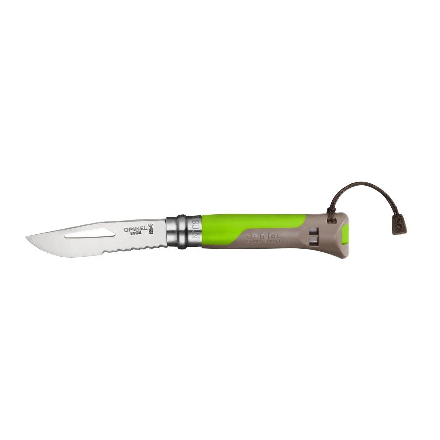 Cuchillo Opinel VR N08 OUTDOOR INOX verde con filo combinado para actividades outdoor