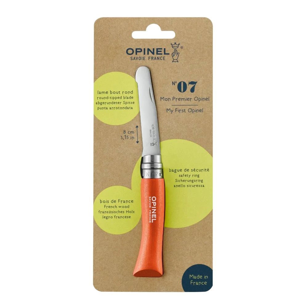 Cuchillo infantil Opinel VRI No.07 INOX, mango HABR naranja con hoja redondeada segura