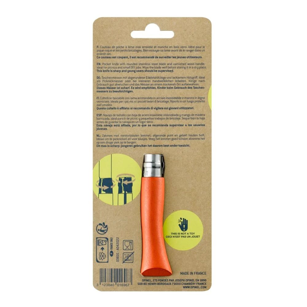 Cuchillo infantil Opinel VRI No.07 INOX, mango HABR naranja con hoja redondeada segura
