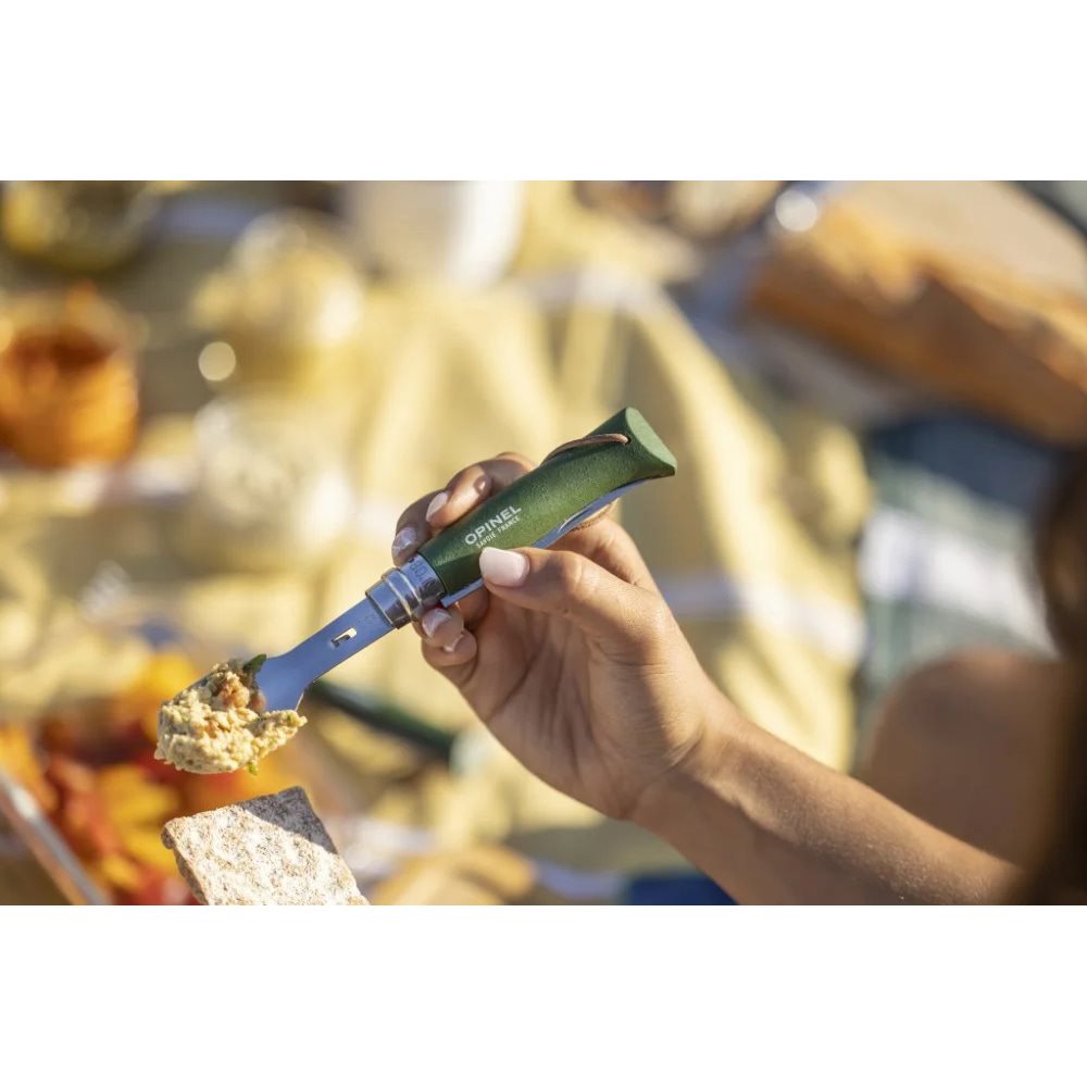 Set PICNIC+ para Opinel No.08 con cuchara y tenedor de acero inoxidable y paño microfibra