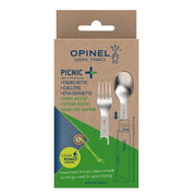 Set PICNIC+ para Opinel No.08 con cuchara y tenedor de acero inoxidable y paño microfibra