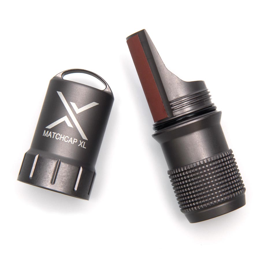 Funda EXOTAC MATCHCAP XL negra para cerillas, aluminio aeronautico resistente con raspadores integrados
