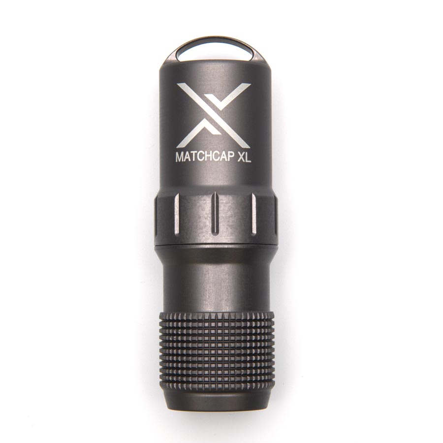 Funda EXOTAC MATCHCAP XL negra para cerillas, aluminio aeronáutico, raspador integrado