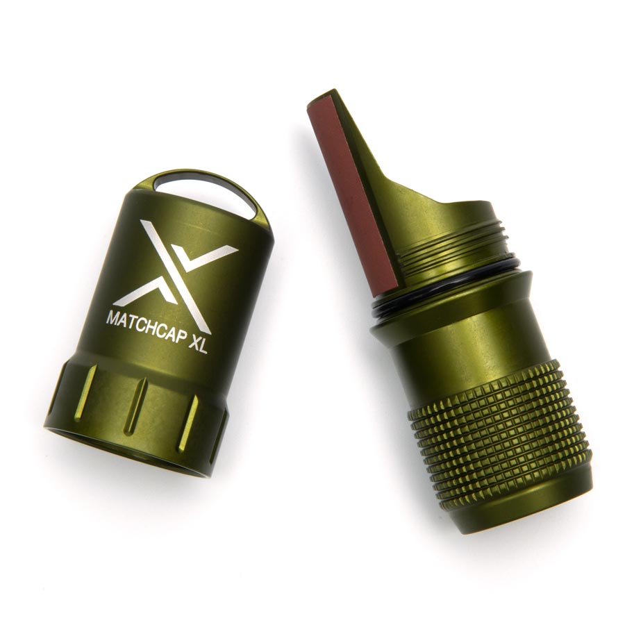 Funda EXOTAC MATCHCAP XL negra para cerillas, aluminio aeronautico resistente con raspadores integrados