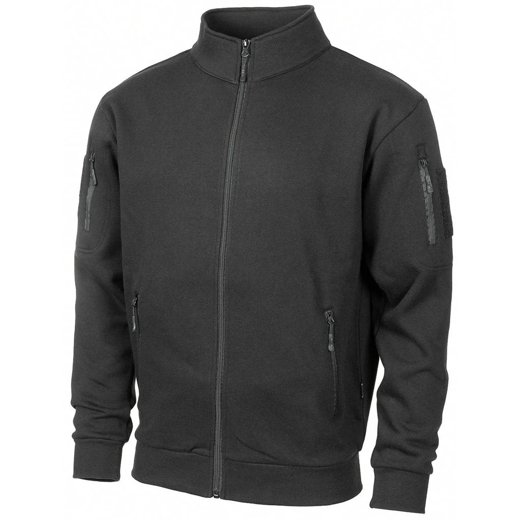 Sudadera táctica negra con cremallera y cuatro bolsillos