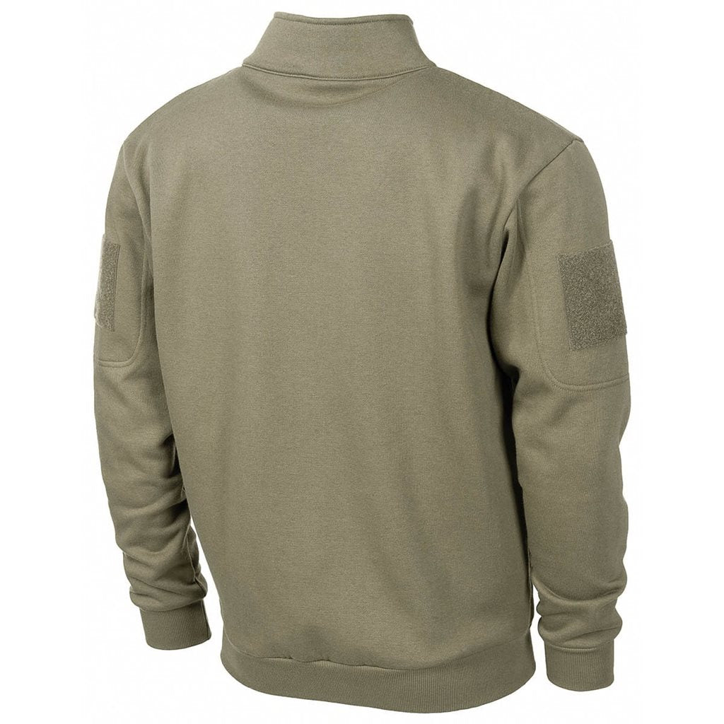 Sudadera táctica verde con cremallera y 4 bolsillos, mezcla algodón/poliéster