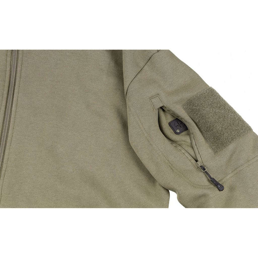 Sudadera táctica verde con cremallera y 4 bolsillos, mezcla algodón/poliéster