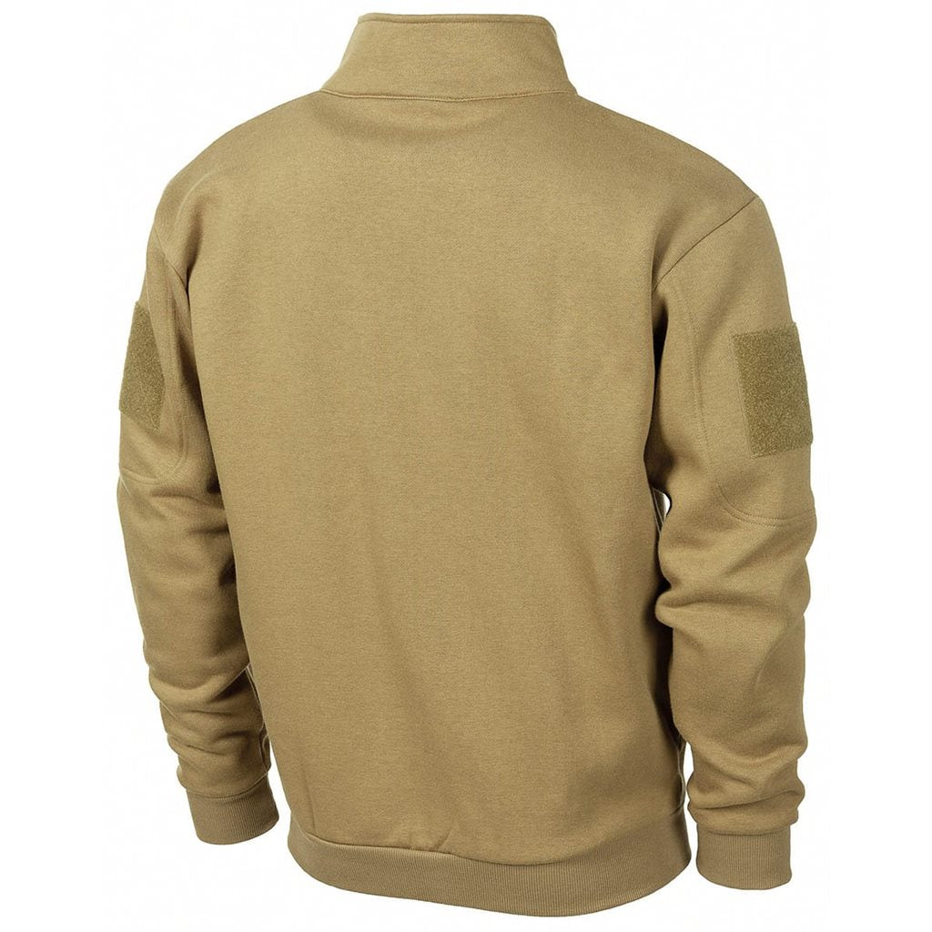 Sudadera táctica con cremallera TACTICAL COYOTE, mezcla algodón/poliéster, 4 bolsillos, paneles VELCRO y cuello alto