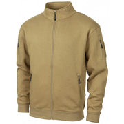 Sudadera táctica con cremallera TACTICAL COYOTE, mezcla algodón/poliéster, 4 bolsillos, paneles VELCRO y cuello alto