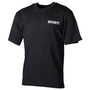Camiseta negra con estampado SECURITY grande en la espalda y pequeño logo en el pecho izquierdo, 100% algodon