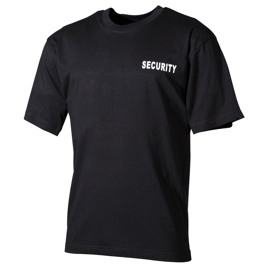 Camiseta negra con estampado SECURITY grande en la espalda y pequeño logo en el pecho izquierdo, 100% algodon