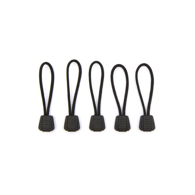 Pack 5 tiradores de cremallera tinderZIP negros con cordón inflamable y funda impermeable