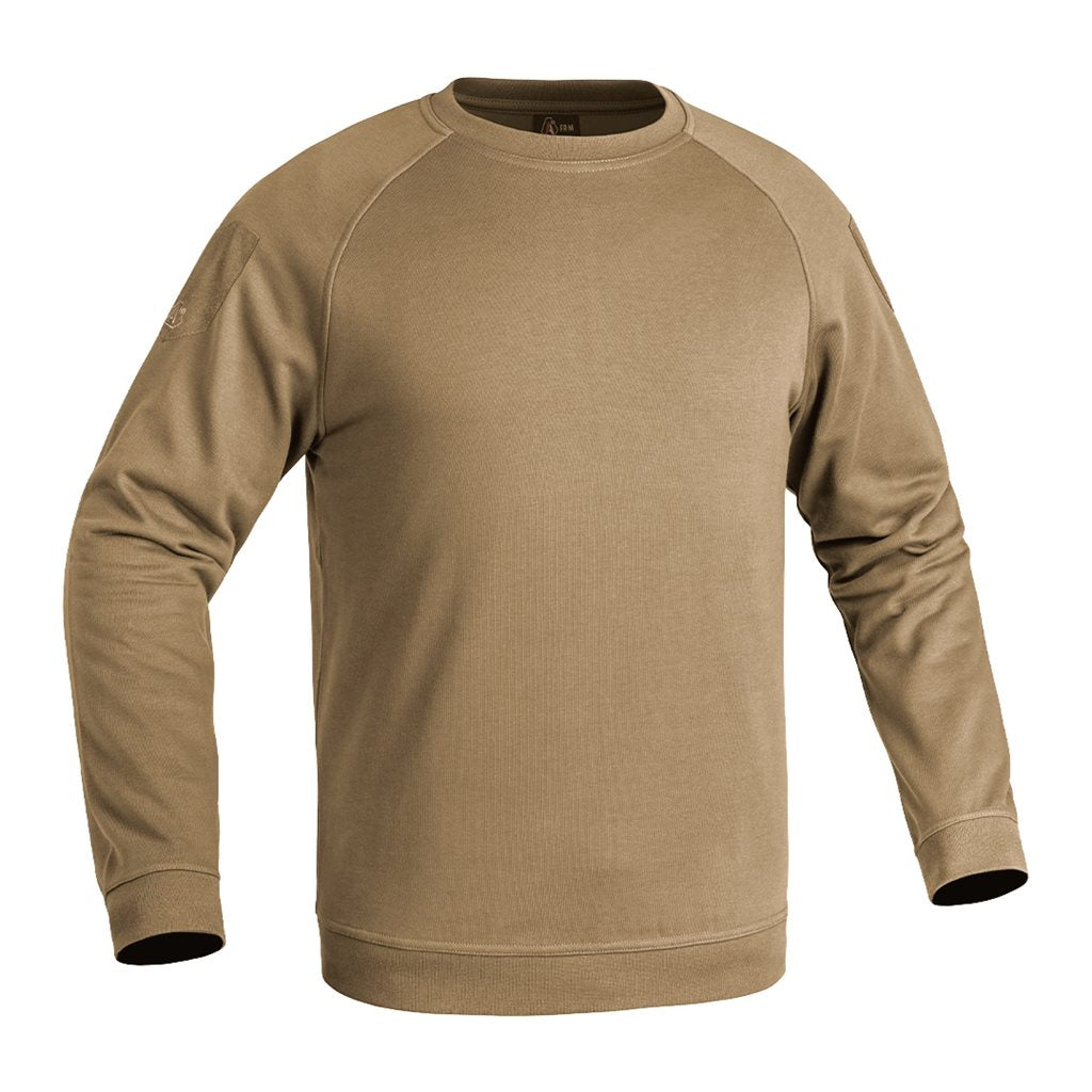 Sudadera STRONG GEN 2 TAN sin capucha vista frontal con paneles de velcro para parches