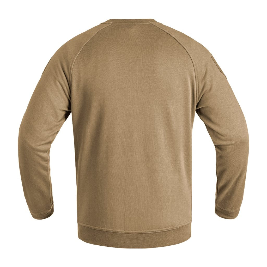 Sudadera STRONG GEN 2 TAN sin capucha vista frontal con paneles de velcro para parches