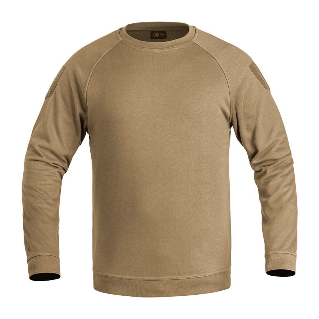 Sudadera STRONG GEN 2 TAN sin capucha vista frontal con paneles de velcro para parches