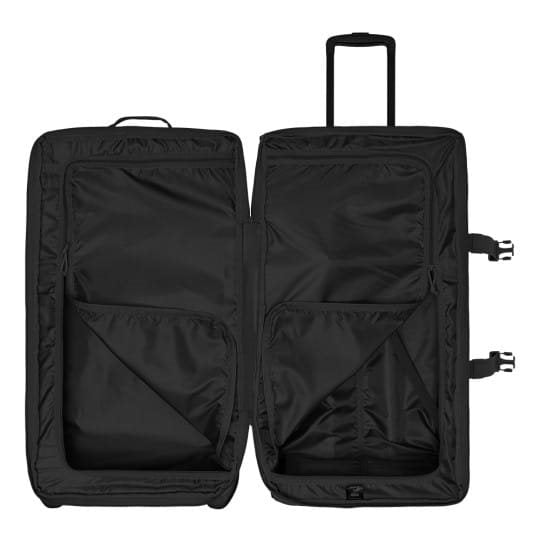 Bolsa de viaje TRANSALL 120 L negra con ruedas y compartimento principal dividido, tejido polyester HRF 600D con acabado DWR-TECH