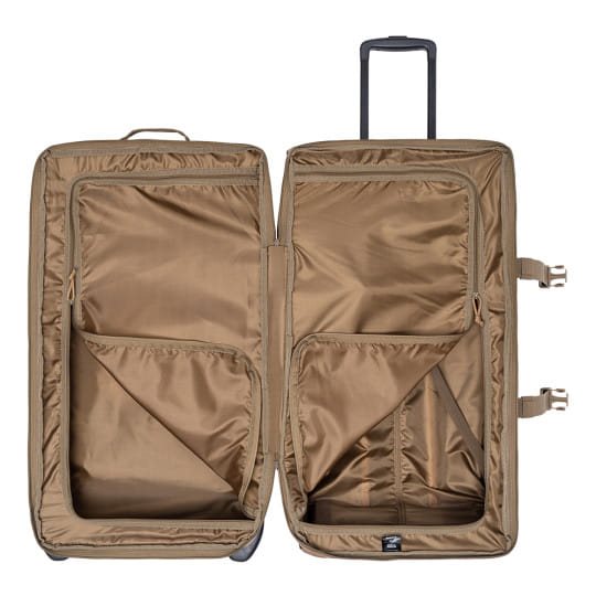 Bolsa de viaje TRANSALL 120 L negra con ruedas y compartimento principal dividido, tejido polyester HRF 600D con acabado DWR-TECH