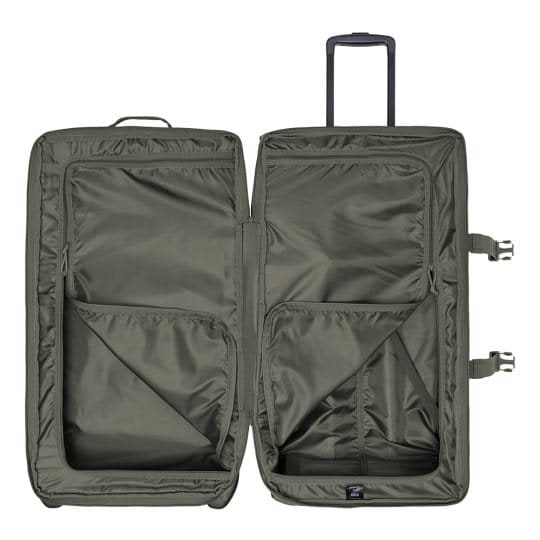 Bolsa de viaje TRANSALL 120 L negra con ruedas y compartimento principal dividido, tejido polyester HRF 600D con acabado DWR-TECH