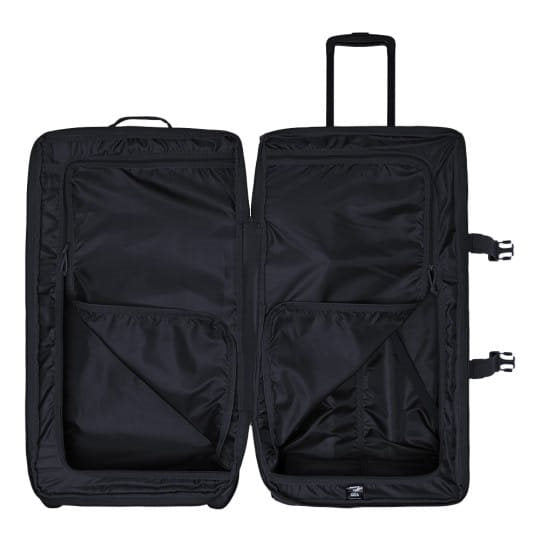 Bolsa de viaje TRANSALL 120 L negra con ruedas y compartimento principal dividido, tejido polyester HRF 600D con acabado DWR-TECH